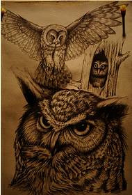 pèsonalite Fashion Nwa Gray Owl Eagle Tattoo maniskri Modèl Foto