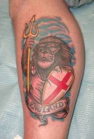 leg Faarf patriotesch England Léiw Tattoo Muster