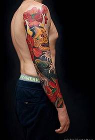 modello di tatuaggio di drago animale su larga scala super prepotente e serpente e pesce