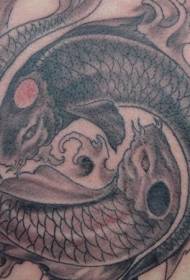 disegno del tatuaggio di calamari yin e yang marroni posteriori