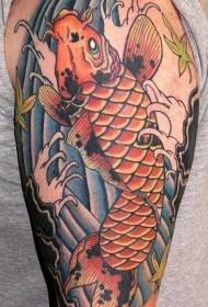 Braț mare colorat pește koi model de tatuaj în stil asiatic