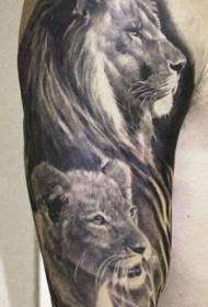 Braço bonito preto cinza leão família tatuagem padrão