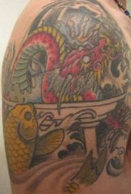 yellow koi and red dragon tattoo pattern