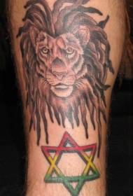 testa di leone colorata gamba modello tatuaggio inglese