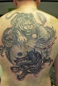 men's back yin and yang miseche tiger ndi njoka tattoo tattoo