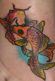 팔 컬러 간단한 두 물고기 문신 패턴