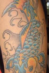blå og gul blæksprutte tatoveringsmønster 130605 - blå blæksprutter med kinesisk tatoveringsmønster
