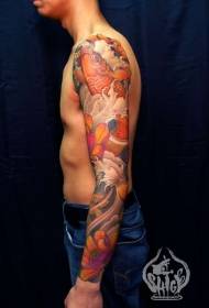 flower Arm colorful koi fish tattoo pattern