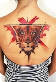 ragazze spalle dipinte aquarella schizzu elementi geomettrici creattivi Domineering lion lion tattoo photo