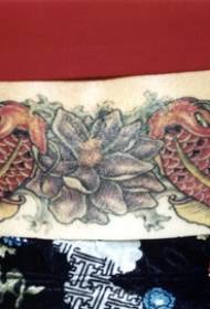 talia azia brokato Squid kaj lotuso tatuaje ŝablono