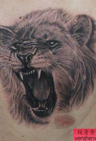 ένα ισχυρό τατουάζ κεφάλι λιονταριού στο στήθος