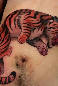 Abdomen eskola koloreko tigrearen tatuaje eredua