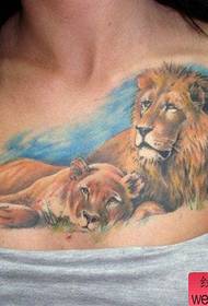 female chest super handsome lion tattoo pattern