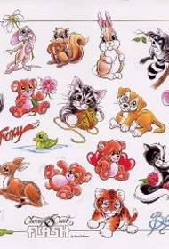 Teiknimynd Fox Little Tiger Bunny Cat Tattoo Pattern