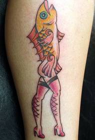 kleur vis kop tattoo foto
