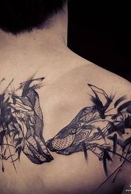 back European and American line wolf deer tattoo pattern
