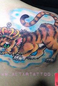 girls wearing a crowned cat tattoo pattern
