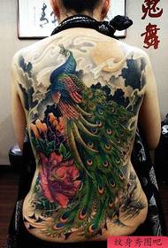 nindot nga likod nga matahum nga pattern sa tattoo sa peacock