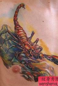 蝎子纹身图案:胸部3D彩色蝎子纹身图案