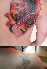 Bahu belakang anak laki-laki populer pola tato pop squid lotus