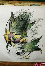 Foto manoscritto tatuaggio tradizionale carpa cinese 131049 - foto manoscritto tatuaggio migratore calamari d'oro
