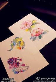 modello manoscritto tatuaggio colorato calamari peonia
