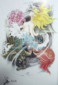 Chinese and Western combined tattoo pattern: squid mermaid peony tattoo pattern picture