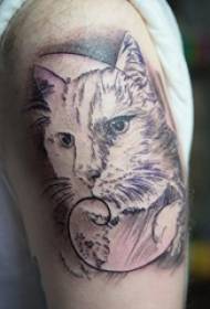 brațe de băieți pe ghimpi negri de punct gri, poza simplă Line tatuare pisică