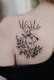 麋鹿 Tattoo works_14 pictiúir de phatrúin tattoo na n-ainmhithe fiáine