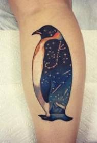 rysunek tatuażu pingwina - zestaw kolorowych tatuaży motywu gwiaździstego pingwina
