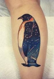 pinguïn tattoo figuur - een set gekleurde sterrenhemel pinguïn thema tattoo werkt