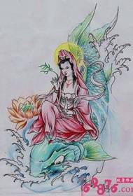 кальмар Guanyin тату үлгүсү жазма сүрөт