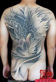 classic full back black squid lotus tattoo pattern
