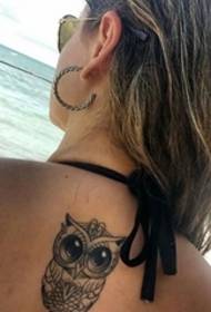 mapangidwe akuda a geometric zvinhu tattoo nyama owl tattoo chithunzi Cartoon tattoo yaying'ono map