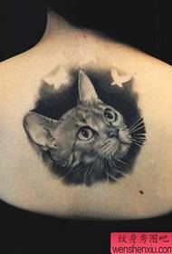 女孩回來黑灰色素描貓紋身圖案