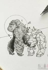linea nera schizzo animale creativo orangutan elementu geomitru astrattu stampa di tatuaggi