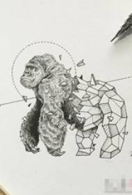 黑線素描創意動物猩猩幾何元素抽象紋身圖片