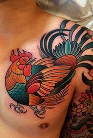мужской левый сундук красивый цвет татуировки большой петух