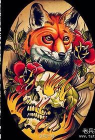 流行很帅的一幅狐狸与骷髅纹身手稿