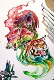 pattern ng manuskrito watercolor na tattoo ng hayop