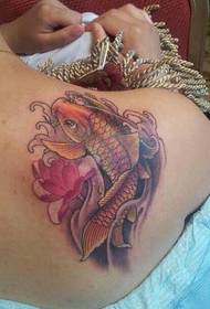 una spalla di una ragazza di culore chjucu modellu di tatuaggi di loto di calamar