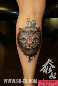 perna patrón clásico de tatuaxe de gato Cheshire