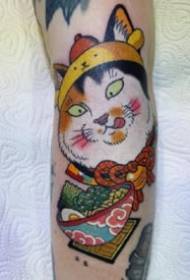 Цветная татуировка в стиле японской мыши и кошки