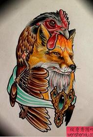 egy gyönyörű róka kakas tetoválás mintát