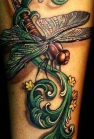 color realistic dragonfly floral tattoo pattern