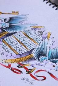 patró manuscrit del tatuatge en clau de coloma ocell ocell
