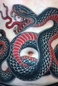 modello di tatuaggio serpente pazzo nero e rosso vecchia scuola addome