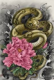 tyylikäs viileä väri käärme pioni-tatuointi käsikirjoitus