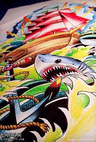 Colour Sailing Shark Anchor Tattoo Manuscript Gambar