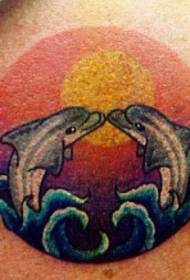 Dolphin Sunset Kiss Tattoo Pattern